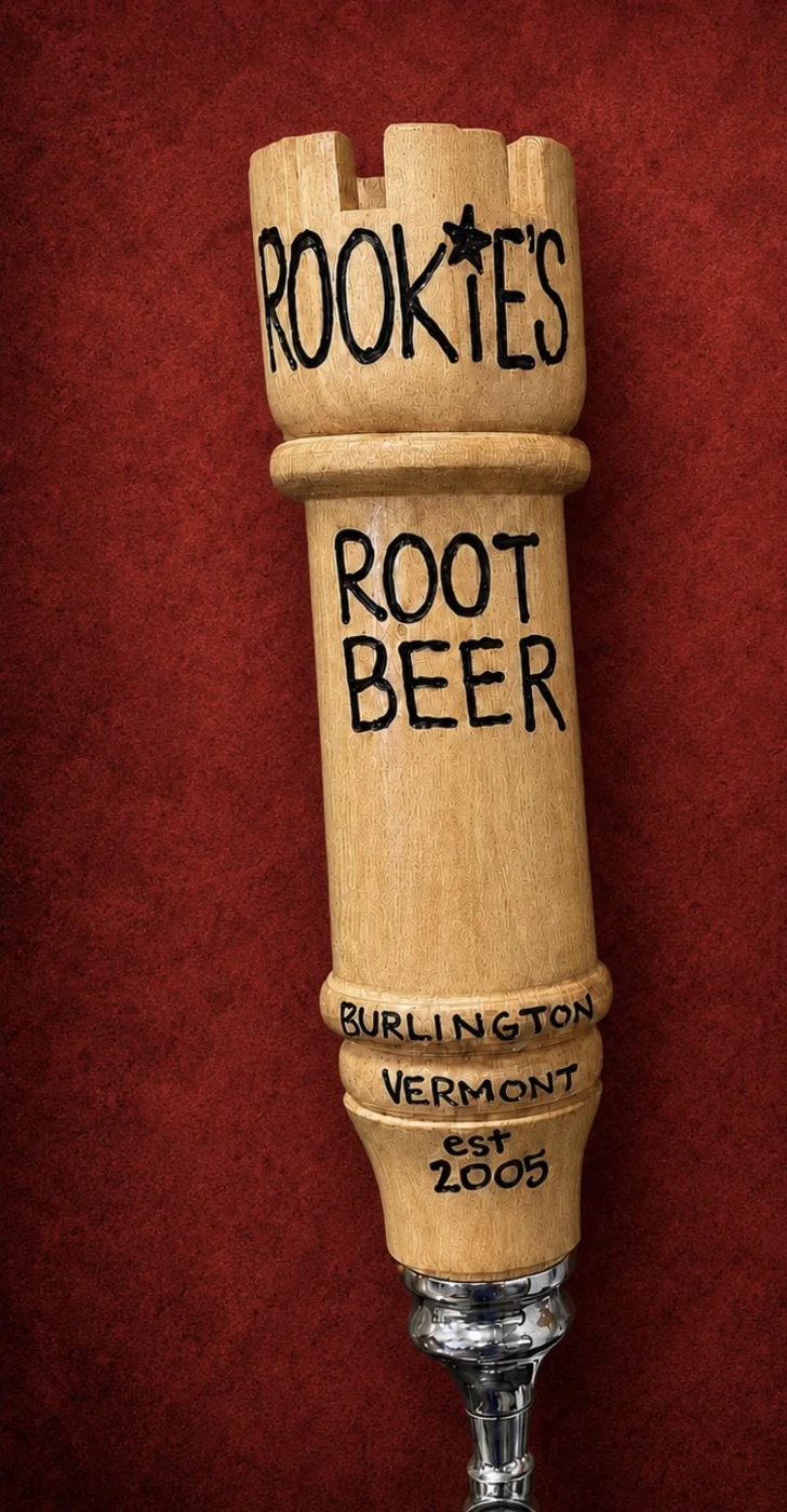 Rookie's Root Beer tap handle with the rook